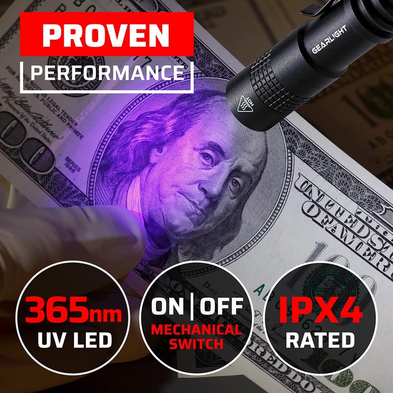 GearLight UV Flashlight S50-365 nm Mini Blacklight Ultraviolet Pen Flashlights for ID Check, Leak AC Detection, Resin Curing - Pet Urine, Scorpion, Stain Handheld Detector - (Pocket Light) - 2 Pack - Image 4